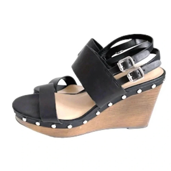 Bleecker and Bond Sandra  Leather Wedge Black Studded Platform Sandals  Size 10 - Picture 14 of 14